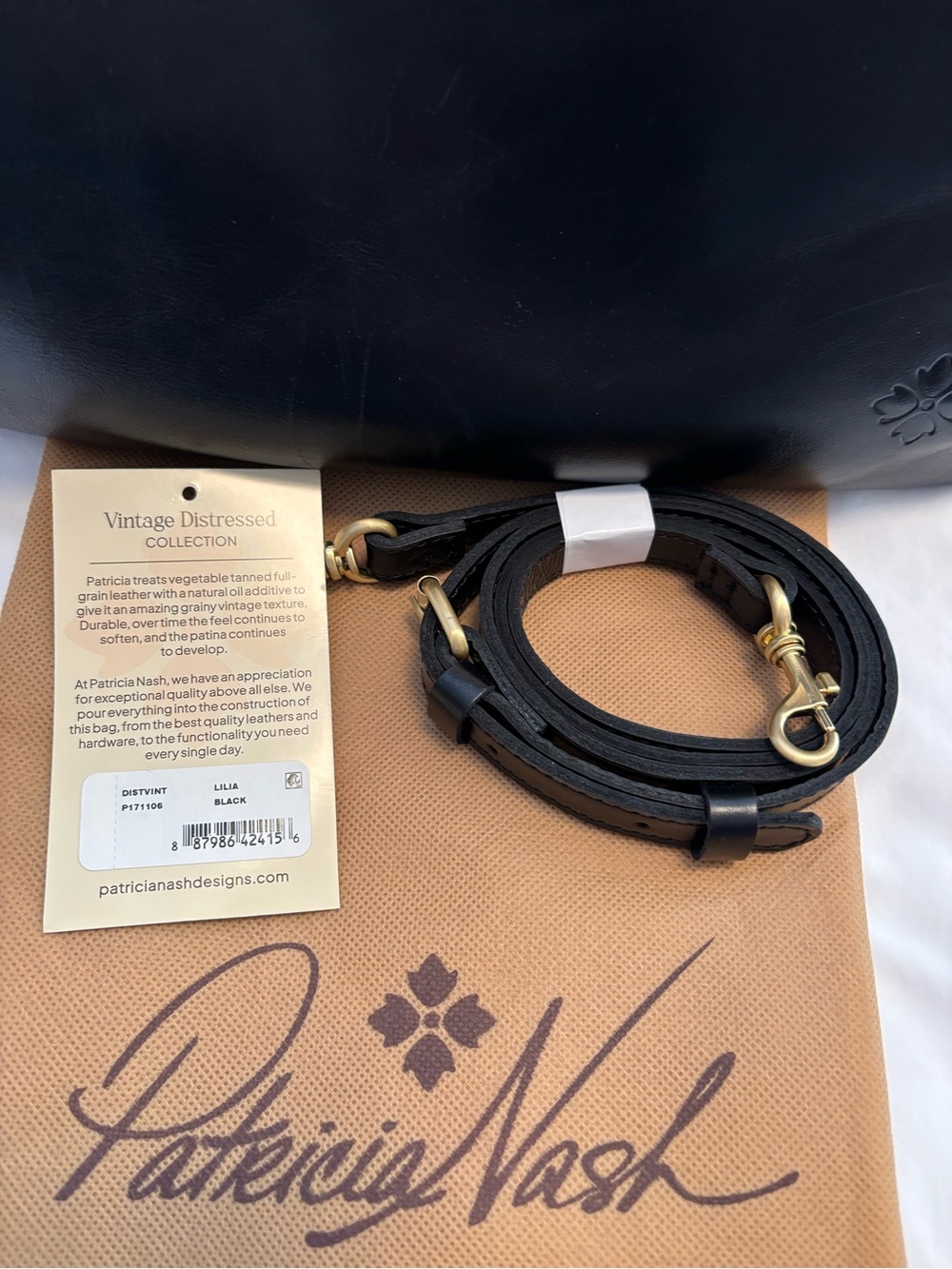 Patricia Nash large black leather purse with unused cross body strap - Picture 7 of 13